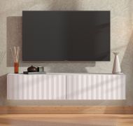 TV-Möbel / TV-Schrank mit Push-to-open Funktion Grocka 02, Farbe: Weiß / Weiß Matt, zwei Kipptüren, ABS, Maße: 32 x 154 x 42 cm, für Wohnzimmer