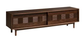 TV-Unterschrank Inginele 04 in Farbe Walnuss lackiert, 6 Fächer, 3 Einlegeböden, 2 Schubladen, 2 Schiebetüren, passend für Wohnzimmer, 51 x 183 x 48 cm