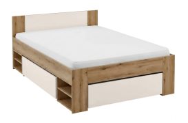 Doppelbett / Jugendbett | 140 x 200 cm | Kaschmir / Eiche Artisan | 3 Schubladen | 8 Fächer | inkl. Lattenrost | für Jugendzimmer