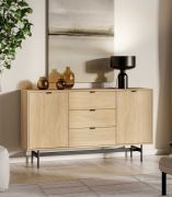 Kommode | Farbe: Eiche Mavelie | 2 Drehtüren | Soft-Close Funktion | 3 Vollauszug Schubladen | 4 Fächer | 150 x 40 x 85 cm | hochwertig Verarbeitet | Sideboard