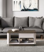 Couchtisch | 1 Schublade | Farbe: Kaschmir / Eiche Windmill dunkel | 2 Fächer | Soft-Close-Funktion | Griff: Metall | Maße: 90 x 60 x 45 cm | Kaffeetisch