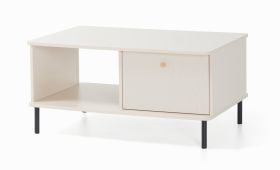 Couchtisch | 1 Schublade | Farbe: Beige mit Holzstruktur | eine Ablagefläche | Maße: 97 x 65 x 47,5 cm | Beine & Griffe: Metall | für Wohnzimmer