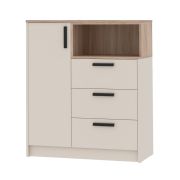 Kommode | Fafe 04 | Kaschmir / Eiche Cremona | 1 Tür | 3 Schubladen | 1 offenes Fach | 4 Fächer | Soft Close | 100 x 88 x 40 cm | schlichter Stil