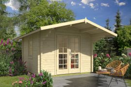 Gartenhaus aus nordischen Fichtenholz, inkl. Fußboden, 70 mm Blockbohlenhaus, Fenster und Tür aus Isolierglas, Grundfläche: 10,24 m², Satteldach, Außenmaße: 320 x 320 cm