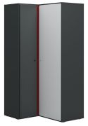 Jugendzimmer - Drehtürenschrank / Eckkleiderschrank Maldonado 08, Farbe: Grau / Weiß - Abmessungen: 202 x 100 x 100 cm (H x B x T)