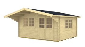 Gartenhaus aus nordischen Fichtenholz, inkl. Fußboden, 70 mm Blockbohlenhaus, Grundfläche: 17,86 m², Satteldach, Außenmaße: 470 x 380 cm, Fenster und Tür aus Isolierglas