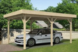 Einzelcarport mit 40 mm Blockbohlen, inkl. Pfosten, aus nordischen Fichtenholz, gehobelt, Grundfläche: 20,36 m², Holz-Carport, Flachdach, Außenmaße: 536 x 380 cm, sicherer Stellplatz für Ihr Auto