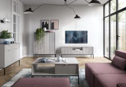 Wohnzimmer Komplett - Set Q Worthing, 4-teilig, Farbe: Grau / Schwarz / Gold