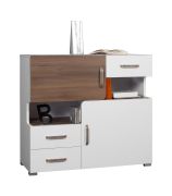 Kommode Bulolo 12, Farbe: Weiß / Nuss - Abmessungen: 93 x 100 x 44 cm (H x B x T)