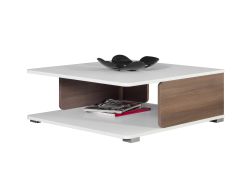 Couchtisch Bulolo 01, Farbe: Weiß / Nuss - Abmessungen: 75 x 80 x 33 cm (B x T x H)