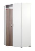 Drehtürenschrank / Eckkleiderschrank Bulolo 20, Farbe: Weiß / Nuss - Abmessungen: 198 x 100 x 100 cm (H x B x T)