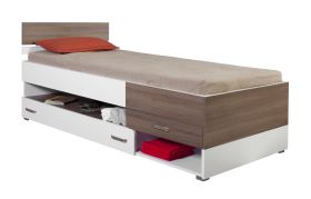 Einzelbett / Gästebett Bulolo 14, Farbe: Weiß / Nuss - Liegefläche: 90 x 200 cm (B x L)