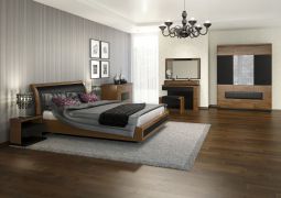 Schlafzimmer Komplett - Set F Postira, 9-teilig, teilmassiv, Farbe: Walnuss / Schwarz