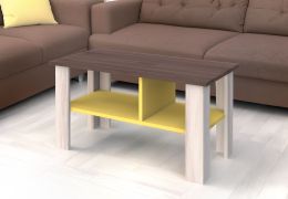 Couchtisch Kerema 06, Farbe: Nuss / Ulme / Gelb - Abmessungen: 100 x 60 x 52 cm (B x T x H)