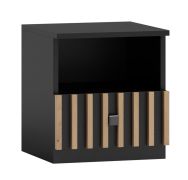 Nachtkommode Cikarang 07, Farbe: Schwarz / Eiche - Abmessungen: 43 x 40 x 40 cm (H x B x T)