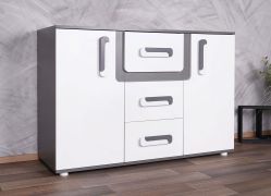 Jugendzimmer - Kommode Oskar 07, Farbe: Anthrazit / Weiß - 84 x 128 x 40 cm (H x B x T)