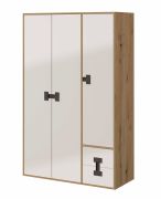 Jugendzimmer - Drehtürenschrank / Kleiderschrank Garian 04, Farbe: Eiche / Weiß / Grau - Abmessungen: 191 x 120 x 50 cm (H x B x T)