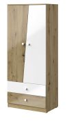 Drehtürenschrank / Kleiderschrank Sirte 01, Farbe: Eiche / Weiß Hochglanz - Abmessungen: 190 x 80 x 50 cm (H x B x T)