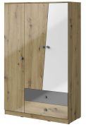 Drehtürenschrank / Kleiderschrank Sirte 03, Farbe: Eiche / Weiß / Grau Hochglanz - Abmessungen: 190 x 120 x 50 cm (H x B x T)