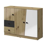 Kommode Sirte 07, Farbe: Eiche / Weiß / Schwarz Hochglanz - Abmessungen: 90 x 120 x 40 cm (H x B x T)