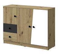 Kommode Sirte 07, Farbe: Eiche / Weiß / Schwarz matt - Abmessungen: 90 x 120 x 40 cm (H x B x T)