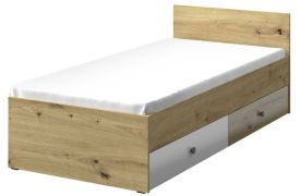 Einzelbett / Gästebett Sirte 14 inkl. Lattenrost, Farbe: Eiche / Weiß / Grau Hochglanz - Liegefläche: 90 x 200 cm (B x L)