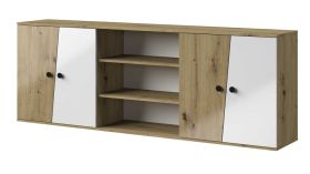 Schrankbetterweiterung Sirte 17, Farbe: Eiche / Weiß / Schwarz Hochglanz - Abmessungen: 80 x 213 x 40 cm (H x B x T)