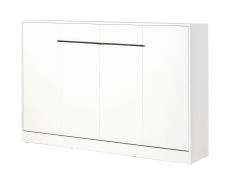 Schrankbett horizontal | Klappbett | Wandbett | Liegefläche 120 x 200 cm | Einzelbett | Farbe: Weiß / Schwarz | inkl. Lattenrost | 2 Ablageflächen | Nalut 11
