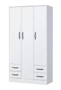 Kleiderschrank | Drehtürenschrank | 3-türig | 120 x 50 x 225 cm | Farbe: Weiß / Schwarz | 3 Türen | 4 Schubladen | 11 Fächer | 1 Kleiderstange | Nalut 01