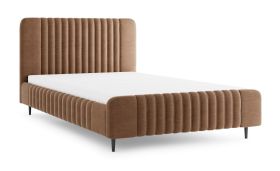 Doppelbett | inkl. Lattenrost | Liegefläche 160 x 200 cm | Braun | Stoffbezug | schwarze Holzbeine | Gästebett | Belladere 11