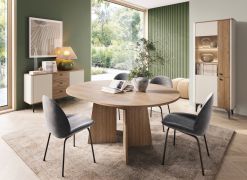 Esszimmer Komplett-Set B Belladere | 3-teilig | Nuss/Kaschmir | ABS-Kanten | 1 Vitrine | 1 Kommode | ausziehbarer Esstisch