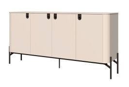 Kommode in Kaschmir | 90 x 180 x 46 cm | 4 Türen | 6 Fächer | Soft Close System | Metallbeine | dekorative Relief-Streifen