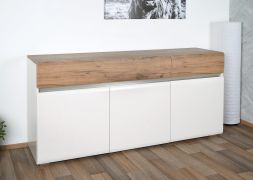 Kommode Papauta 21, Farbe: Kaschmir / Eiche dunkel - Abmessungen: 86 x 176 x 45 cm (H x B x T)