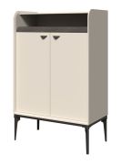 Schmale Kommode in Creme | abgerundete Ablagefläche in Eiche-Grau-Dekor | 124 x 81 x 43 cm | Soft Close System | Metallbeine