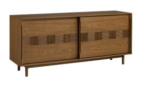 Kommode | Sideboard | Eiche Karamell | 183 x 48 x 81 cm | 2 Schiebetüren | 3 Einlegeböden | 6 Fächer | 4 Schubladen | Inginele 01