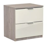 Nachtkommode Sabadell 22, Farbe: Eiche / Beige Hochglanz - 47 x 45 x 38 cm (H x B x T)