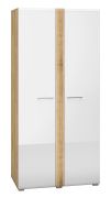Kleiderschrank mit viel Stauraum Tullahoma 01, Farbe: Eiche / Weiß Glanz - Abmessungen: 196 x 92 x 60 cm (H x B x T), mit 2 Türen und 5 Fächern
