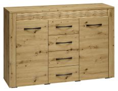 Kommode Glostrup 07, Farbe: Eiche - Abmessungen: 94 x 138 x 40 cm (H x B x T), mit 2 Türen, 4 Schubladen und 4 Fächern