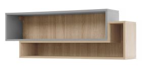Wandregal in Eiche / Grau, Hängeregal für Jugendzimmer, 40 x 115 x 25 cm, ABS-Kanten, mit 2 großen offenen Fächern, stabil und langlebig