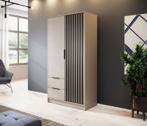 Moderner Kleiderschrank mit zwei Schubladen Leeds 29, in Kaschmir mit schwarzen Lamellen, 200 x 105 x 51 cm, 5 Fächer, 1 Kleiderstange