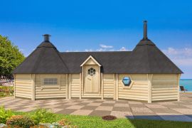 Grill- und Saunahaus Eisenhut 10 - Abmessungen: 871 x 376 x 310 (B x T x H), Grundfläche: 22 m², Zeltdach 