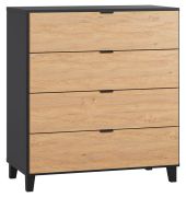 Kommode Leoncho 33, Farbe: Schwarz / Eiche - Abmessungen: 100 x 90 x 47 cm (H x B x T)