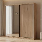 Kleiderschrank / Schiebeürenschrank | 1 Kleiderstange | 200 x 49 x 215 cm | Eiche Canella | 6 Fächer | 5 Einlegeböden | 2 Türen