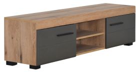 TV-Unterschrank Colmenar 03, Farbe: Eiche / Grau - Abmessungen: 46 x 180 x 40 cm (H x B x T)