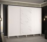 Großer Kleiderschrank mit Marmor Optik Jotunheimen 167, Farbe: Weiß - Abmessungen: 208 x 250,5 x 62 cm (H x B x T)
