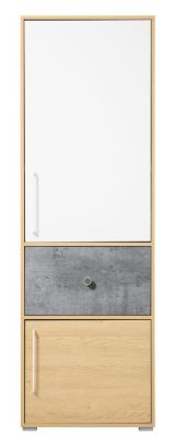 Jugendzimmer - Schrank Modave 02, Farbe: Eiche / Weiß / Grau - Abmessungen: 182 x 60 x 40 cm (H x B x T)