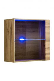 Hängevitrine mit LED-Beleuchtung Fardalen 24, Farbe: Eiche Wotan - Abmessungen: 60 x 60 x 30 cm (H x B x T), mit Push-to-open Funktion