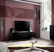 TV-Lowboard hängend Raudberg 04, Farbe: Schwarz - Abmessungen: 30 x 160 x 40 cm (H x B x T), mit drei Fächern
