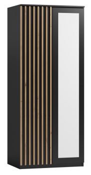 Kleiderschrank mit viel Stauraum Cikarang 12, Farbe: Schwarz / Eiche - Abmessungen: 200 x 84 x 60 cm (H x B x T)