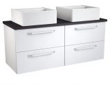 Waschtischunterschrank Barasat 77, Farbe: Weiß glänzend / Eiche Schwarz – 53 x 120 x 45 cm (H x B x T)